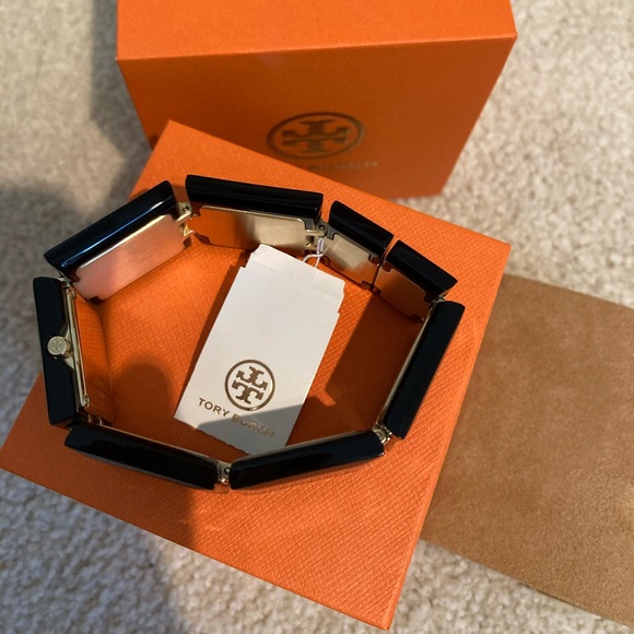 Tory Burch black square acetate watch with gold detail. - Picture 2 of 5